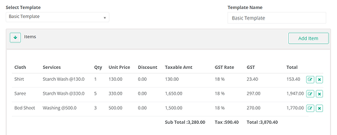 Order Templates Table